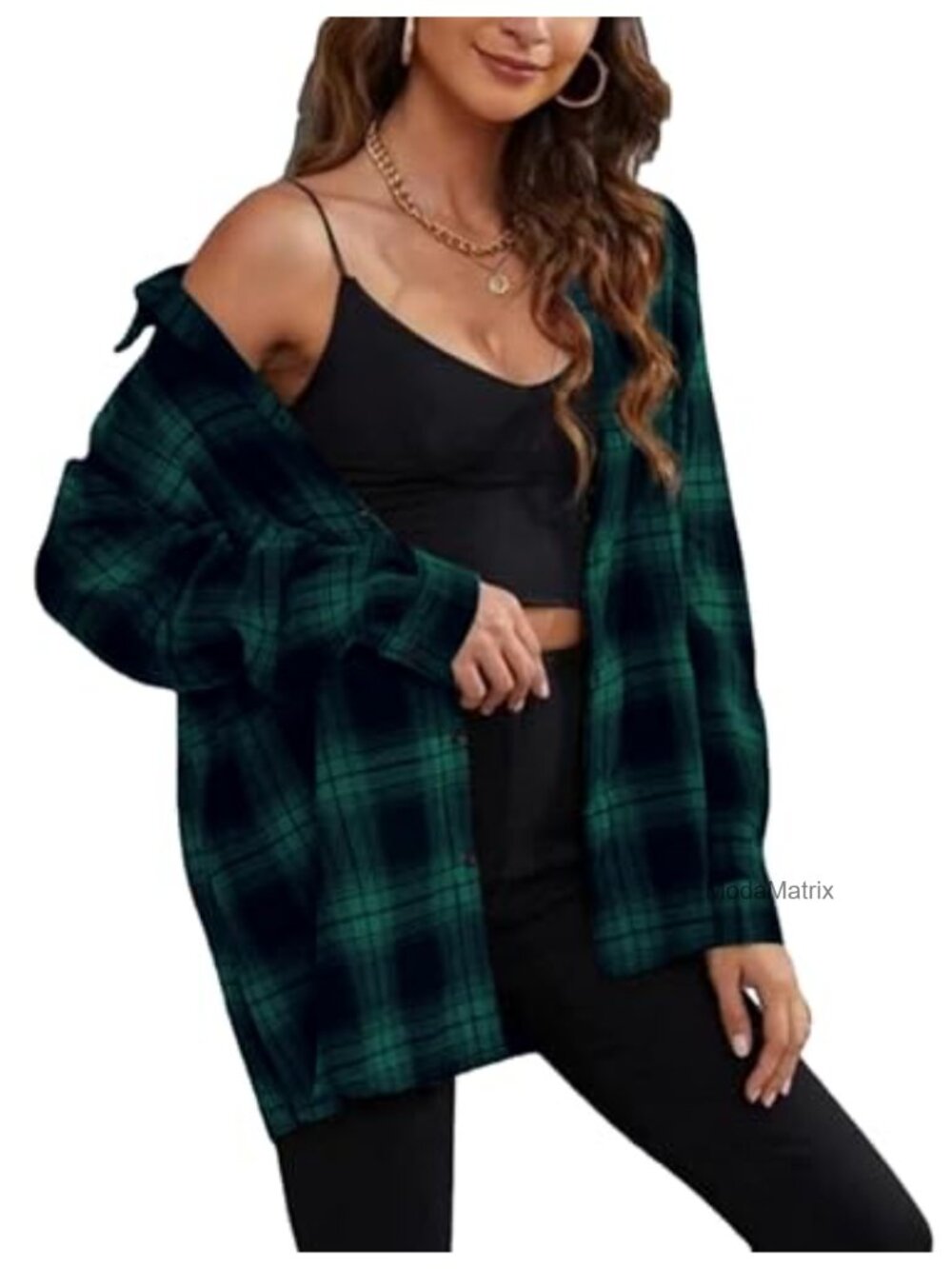 Oversized Plaid Button Down Shirt Long Sleeve Collared Tunic Top